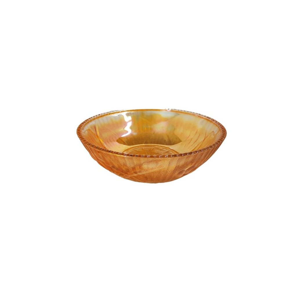 vintage 1960s jeanette iris iridescent flora gold small beaded rim bowl.